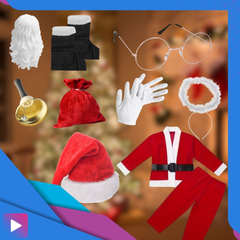 Strój Świętego Św. Mikołaja 14 elementów Santa Claus Premium Gwiazdor