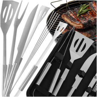 Zestaw Akcesoriów Grillowych 9w1 ASATO® - Stal Nierdzewna - W Etui - Szpikulce Szczypce Profesjonalny Zestaw