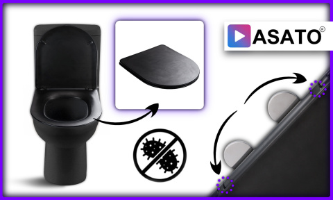 Deska Sedesowa Wolnoopadająca Czarna Duroplast ASATO® 0041-4 Antybakteryjna Twarda - Uniwersalna 42x36cm Czarna Deska Sedesowa Wolnoopadająca Czarna Duroplast ASATO® 0041-4 Antybakteryjna Twarda - Uniwersalna 42x36cm Czarna
