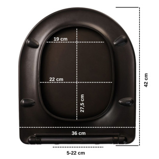 Deska Sedesowa Wolnoopadająca Czarna Duroplast ASATO® 0041-4 Antybakteryjna Twarda - Uniwersalna 42x36cm Czarna