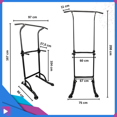 Drążek Stacjonarny Do Podciągania ASATO® - 150kg - Regulacja 10-Stopniowa 168-208cm - Poręcz do Dipów Drążek Stacjonarny Do Podciągania ASATO® - 150kg - Regulacja 10-Stopniowa 168-208cm - Poręcz do Dipów