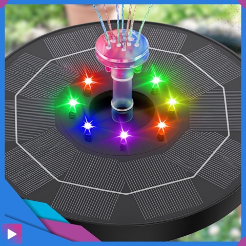 Fontanna Solarna Pływająca LED RGB Do Oczek i Stawów 6 Dysz Napowietrzanie Wody ASATO®