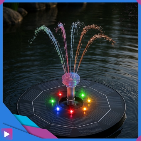 Fontanna Solarna Pływająca LED RGB Do Oczek i Stawów 6 Dysz Napowietrzanie Wody ASATO®