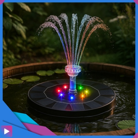 Fontanna Solarna Pływająca LED RGB Do Oczek i Stawów 6 Dysz Napowietrzanie Wody ASATO®