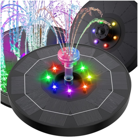 Fontanna Solarna Pływająca LED RGB Do Oczek i Stawów 6 Dysz Napowietrzanie Wody ASATO®