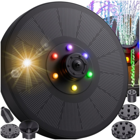 Fontanna Solarna Pływająca LED RGB Do Oczek i Stawów 6 Dysz Napowietrzanie Wody ASATO®