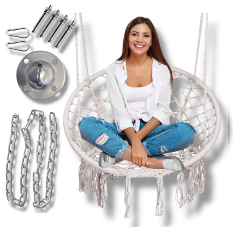 Fotel Bocianie Gniazdo Wiszący + Zestaw do Montażu Boho Bujany Ogrodowy Fotel Bocianie Gniazdo Wiszący + Zestaw do Montażu Boho Bujany Ogrodowy