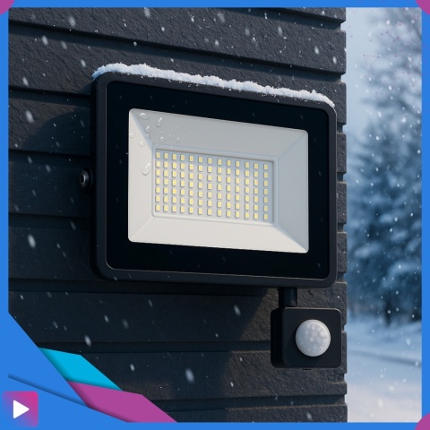 Halogen LED 100W z Czujnikiem Ruchu i Zmierzchu na Kablu Naświetlacz Zewnętrzny IP65 do Ogrodu i Elewacji ASATO®