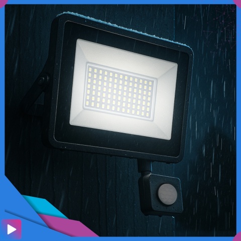 Halogen LED 100W z Czujnikiem Ruchu i Zmierzchu na Kablu Naświetlacz Zewnętrzny IP65 do Ogrodu i Elewacji ASATO®