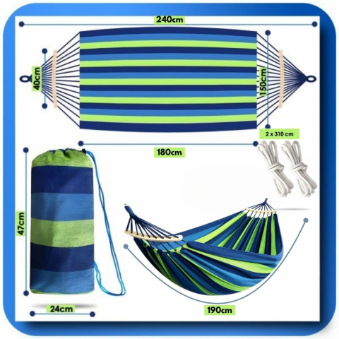 Hamak Ogrodowy 2-osobowy XXL 260x150 Turystyczny z Drążkiem Huśtawka Fotel Duży i Mocny Wiszący Hamak Ogrodowy 2-osobowy XXL 260x150 Turystyczny z Drążkiem Huśtawka Fotel Duży i Mocny Wiszący