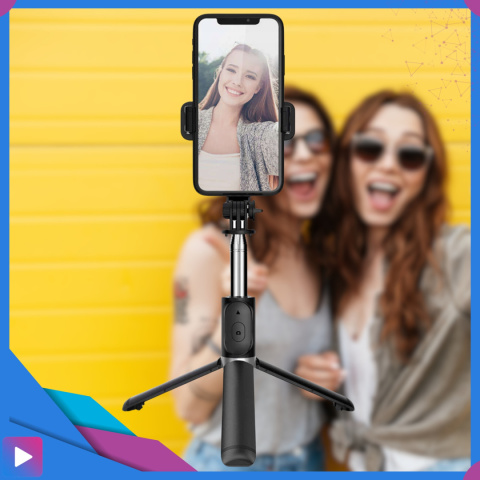 Kijek do Selfie Stick z Lampą LED Statyw Tripod + Pilot Bluetooth Kijek do Selfie Stick z Lampą LED Statyw Tripod + Pilot Bluetooth