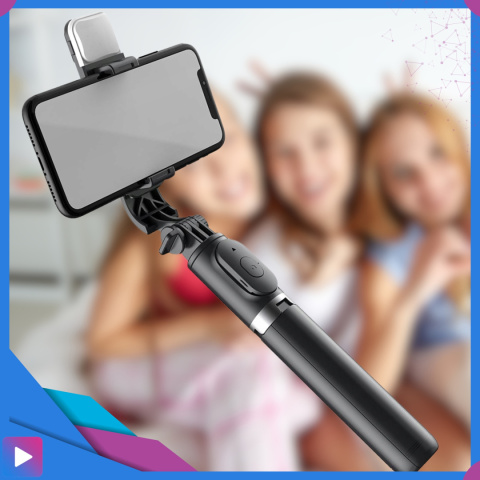 Kijek do Selfie Stick z Lampą LED Statyw Tripod + Pilot Bluetooth Kijek do Selfie Stick z Lampą LED Statyw Tripod + Pilot Bluetooth