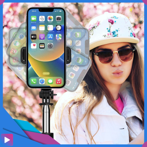 Kijek do Selfie Stick z Lampą LED Statyw Tripod + Pilot Bluetooth Kijek do Selfie Stick z Lampą LED Statyw Tripod + Pilot Bluetooth