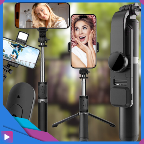 Kijek do Selfie Stick z Lampą LED Statyw Tripod + Pilot Bluetooth Kijek do Selfie Stick z Lampą LED Statyw Tripod + Pilot Bluetooth