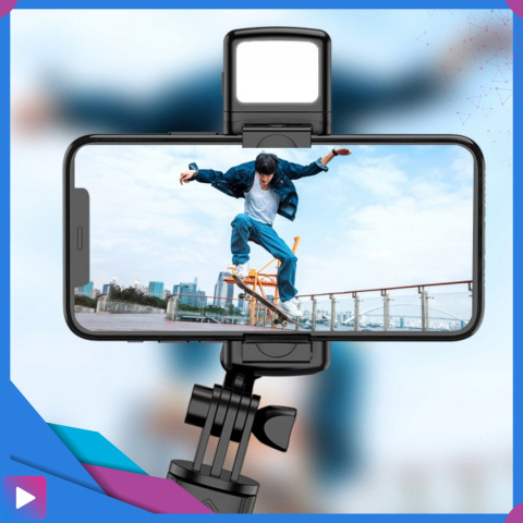 Kijek do Selfie Stick z Lampą LED Statyw Tripod + Pilot Bluetooth Kijek do Selfie Stick z Lampą LED Statyw Tripod + Pilot Bluetooth
