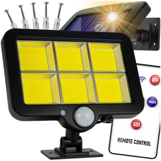 Lampa Solarna z Czujnikiem Ruchu 120 LED ASATO® - Oddzielny Panel z Kablem 480cm - Pilot - 800lm IP64
