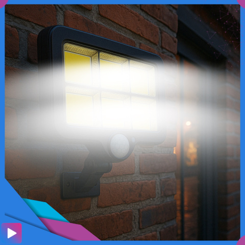 Lampa Solarna z Czujnikiem Ruchu 120 LED ASATO® - Oddzielny Panel z Kablem 480cm - Pilot - 800lm IP64 Lampa Solarna z Czujnikiem Ruchu 120 LED ASATO® - Oddzielny Panel z Kablem 480cm - Pilot - 800lm IP64
