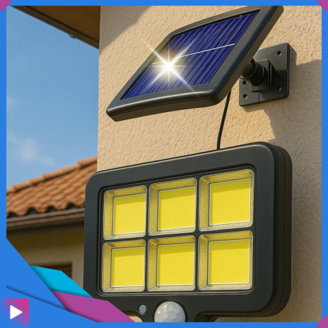 Lampa Solarna z Czujnikiem Ruchu 120 LED ASATO® - Oddzielny Panel z Kablem 480cm - Pilot - 800lm IP64 Lampa Solarna z Czujnikiem Ruchu 120 LED ASATO® - Oddzielny Panel z Kablem 480cm - Pilot - 800lm IP64