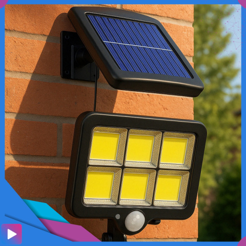Lampa Solarna z Czujnikiem Ruchu 120 LED ASATO® - Oddzielny Panel z Kablem 480cm - Pilot - 800lm IP64 Lampa Solarna z Czujnikiem Ruchu 120 LED ASATO® - Oddzielny Panel z Kablem 480cm - Pilot - 800lm IP64