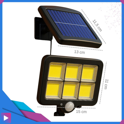 Lampa Solarna z Czujnikiem Ruchu 120 LED ASATO® - Oddzielny Panel z Kablem 480cm - Pilot - 800lm IP64 Lampa Solarna z Czujnikiem Ruchu 120 LED ASATO® - Oddzielny Panel z Kablem 480cm - Pilot - 800lm IP64