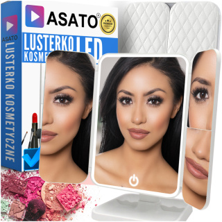 Lusterko Kosmetyczne Podświetlane ASATO® - LED 3 Barwy Światła - Powiększenie 2x/3x - Składane