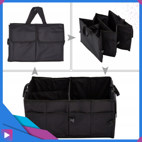 Torba Organizer Do Bagażnika do Samochodu ASATO® - 3 Przegrody Usztywniane - Składany - 54x38x25,5cm Torba Organizer Do Bagażnika do Samochodu ASATO® - 3 Przegrody Usztywniane - Składany - 54x38x25,5cm