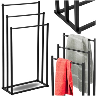 Stojak Wieszak na Ręczniki 3w1 Metalowy Czarny Wolnostojący Nowoczesny Wieszak do Łazienki ASATO®