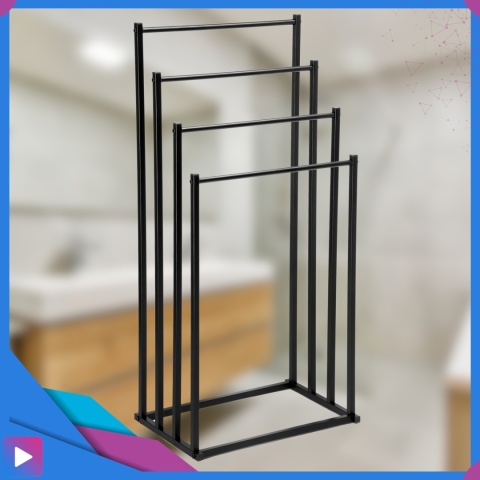 Stojak Wieszak na Ręczniki 4w1 Metalowy Czarny Wolnostojący Nowoczesny Wieszak do Łazienki ASATO® Stojak Wieszak na Ręczniki 4w1 Metalowy Czarny Wolnostojący Nowoczesny Wieszak do Łazienki ASATO®