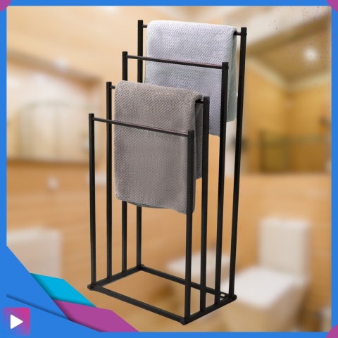 Stojak Wieszak na Ręczniki 4w1 Metalowy Czarny Wolnostojący Nowoczesny Wieszak do Łazienki ASATO® Stojak Wieszak na Ręczniki 4w1 Metalowy Czarny Wolnostojący Nowoczesny Wieszak do Łazienki ASATO®