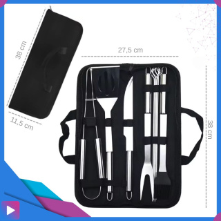 Zestaw Akcesoriów Grillowych 9w1 ASATO® - Stal Nierdzewna - W Etui - Szpikulce Szczypce Profesjonalny Zestaw