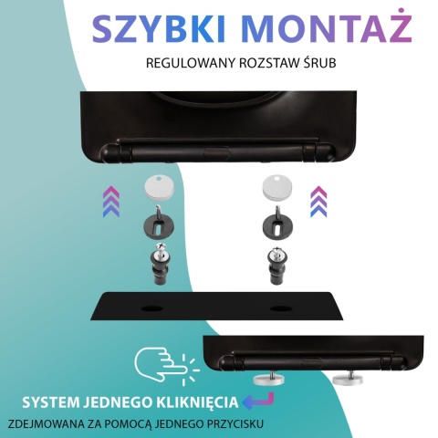 Deska Sedesowa Wolnoopadająca 1046 Black Czarna Duroplast 42x36cm ASATO® Antybakteryjna Twarda - Uniwersalna
