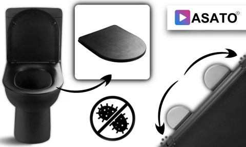 Deska Sedesowa Wolnoopadająca 1046 Black Czarna Duroplast 42x36cm ASATO® Antybakteryjna Twarda - Uniwersalna