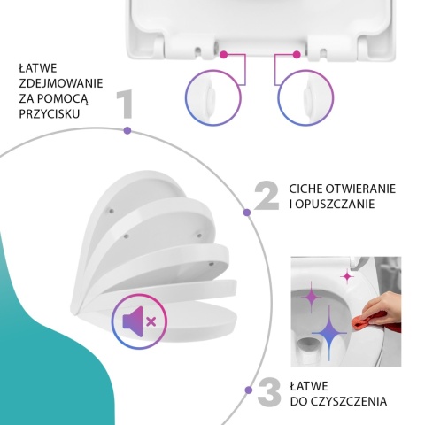 Deska Sedesowa Wolnoopadająca 113 ASATO® Biała Duroplast Antybakteryjna - Uniwersalna 46x36,5cm