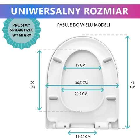Deska Sedesowa Wolnoopadająca 113 ASATO® Biała Duroplast Antybakteryjna - Uniwersalna 46x36,5cm
