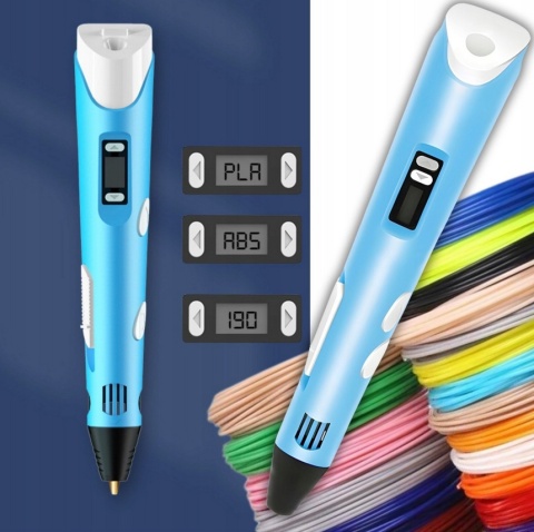 Długopis 3D dla Dzieci + Wkłady Filament 9 metrów Zestaw do Zabawy Drukarka Pen 5.0 Asato