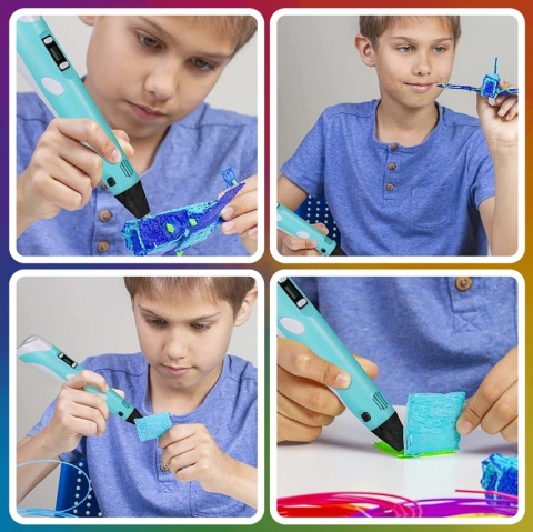 Długopis 3D dla Dzieci + Wkłady Filament 9 metrów Zestaw do Zabawy Drukarka Pen 5.0 Asato