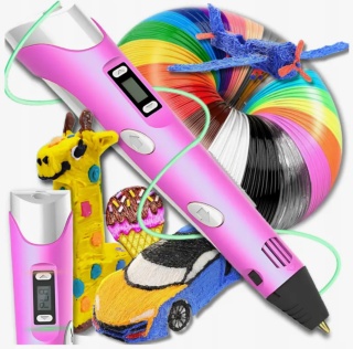 Długopis 3D dla Dzieci + Wkłady Filament 9 metrów Zestaw do Zabawy Drukarka Pen 5.0 Asato