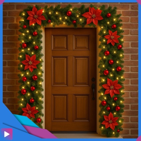 Girlanda Świąteczna Sztuczna z Lampkami LED 270 cm + Bombki Choinkowa Ozdobna Choinkowa Ozdoby