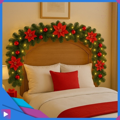 Girlanda Świąteczna Sztuczna z Lampkami LED 270 cm + Bombki Choinkowa Ozdobna Choinkowa Ozdoby