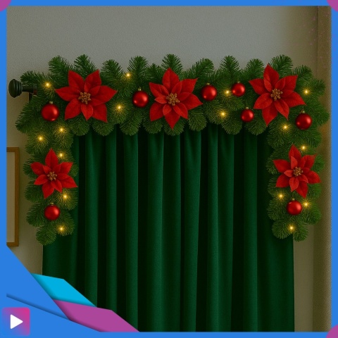 Girlanda Świąteczna Sztuczna z Lampkami LED 270 cm + Bombki Choinkowa Ozdobna Choinkowa Ozdoby