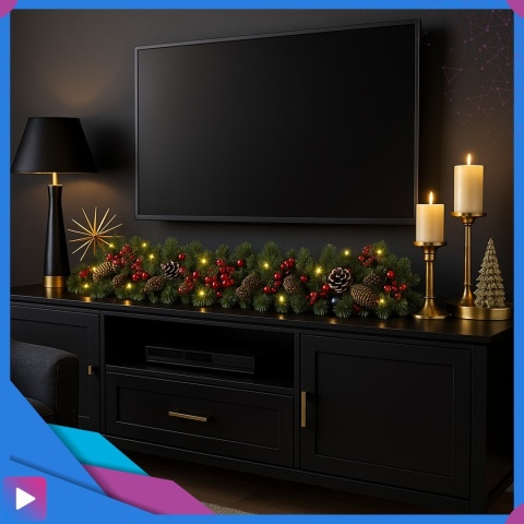 Girlanda Świąteczna z Lampkami LED + Szyszki Jarzębina Choinkowa Ozdobna 270 cm