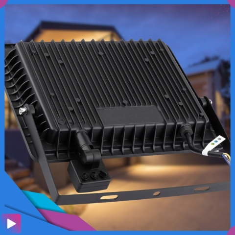 Halogen Naświetlacz LED 50W z Czujnikiem Ruchu i Zmierzchu na Kablu Naświetlacz Zewnętrzny IP65 do Ogrodu i Elewacji ASATO®