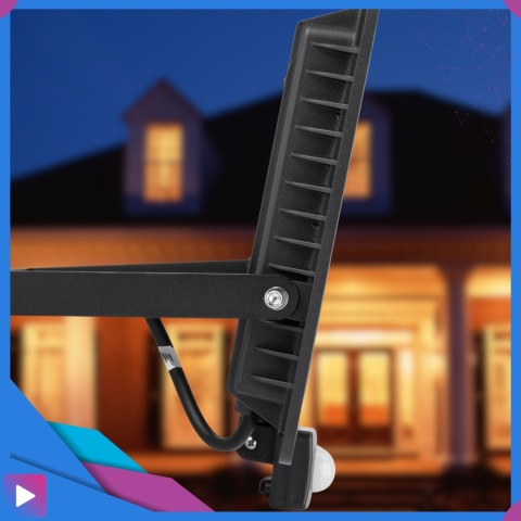 Halogen Naświetlacz LED 50W z Czujnikiem Ruchu i Zmierzchu na Kablu Naświetlacz Zewnętrzny IP65 do Ogrodu i Elewacji ASATO®