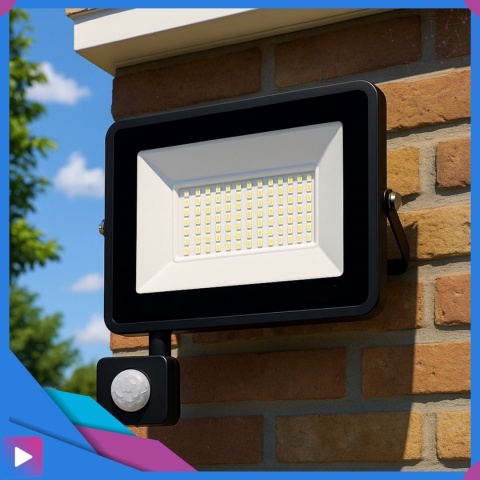 Halogen Naświetlacz LED 50W z Czujnikiem Ruchu i Zmierzchu na Kablu Naświetlacz Zewnętrzny IP65 do Ogrodu i Elewacji ASATO®