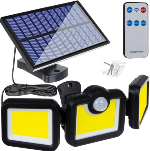 Lampa Solarna 3w1 171 LED Czujnik Ruchu IP44 Panel na Kablu Pilot Zewnętrzna ASATO®