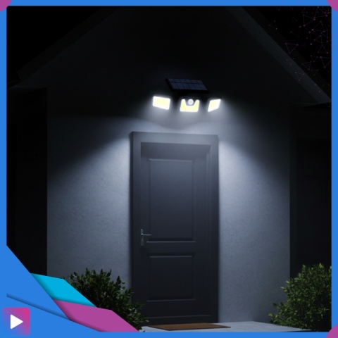 Lampa Solarna 3w1 171 LED Czujnik Ruchu IP44 Panel na Kablu Pilot Zewnętrzna ASATO®