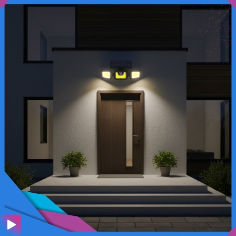 Lampa Solarna 3w1 171 LED Czujnik Ruchu IP44 Panel na Kablu Pilot Zewnętrzna ASATO®