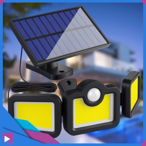 Lampa Solarna 3w1 171 LED Czujnik Ruchu IP44 Panel na Kablu Pilot Zewnętrzna ASATO®