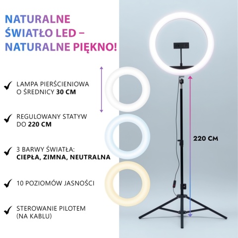 Lampa pierścieniowa LED 80W ze statywem 220 cm do telefonu LED Kosmetyczna