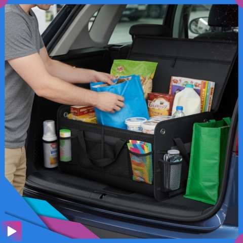 Organizer do Bagażnika Samochodu PREMIUM Składany XL Antypoślizgowy Wzmocniony z Klapą ASATO®